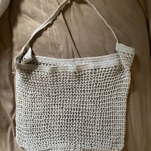 DKNY Beige Mesh 100% Cotton Crochet Tote Bag
